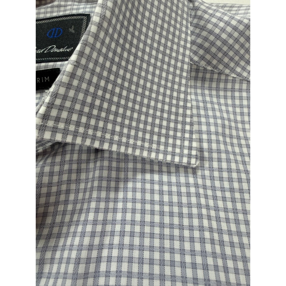 David Donahue Trim Fit Dress Shirt Mens 15.5 34/35 Gray Blue Check 100% Cotton - Picture 5 of 11